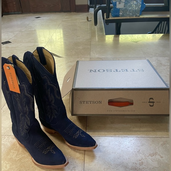 Stetson New Women's Casey Blue Suede Western Boots - Picture 1 of 6